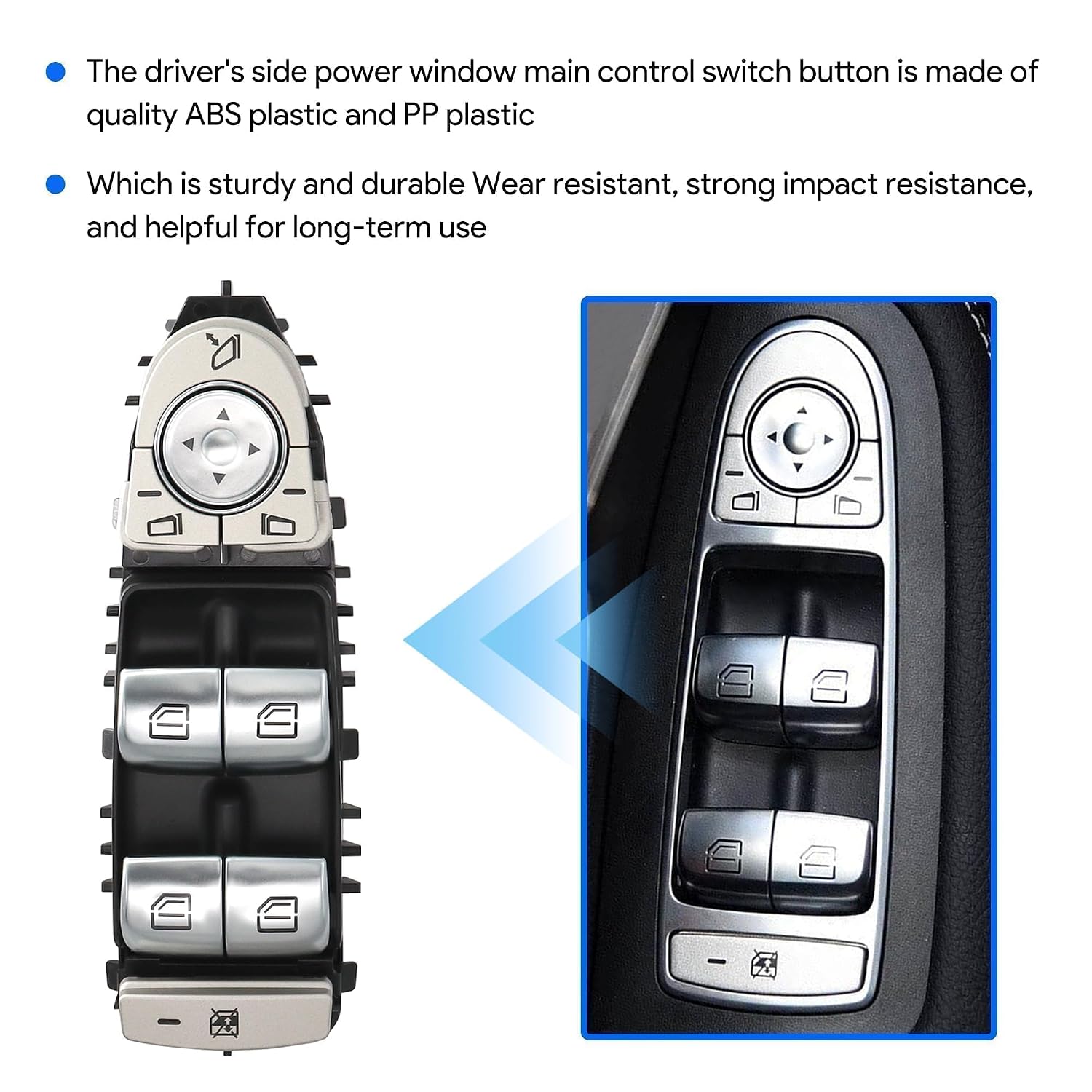 Power Master Window Switch Button Compatible with Mercedes-Benz C300 C350e C43 AMG C63 AMG GLC300 GLC43 AMG 2015 2016-2018 Replace # A2059056811 2059056811 Front Left Driver Side W205 X253 C253 Black