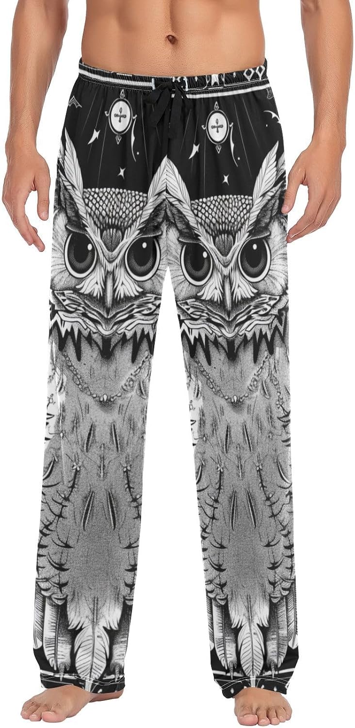 ALAZA Owl Moon Mysticism Men's Sleepwear Mens Pajama Pants Bottoms with Pockets, S