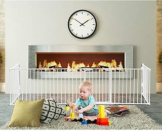 Costzon Baby Safety Gate, 6-Panel Fireplace Fence, Foldable Pet Gates for Easy with Add/Decrease Panels, Portable Wide Barrier Gate with Multiple Shapes for Child & Pet (White, 6-Panel)