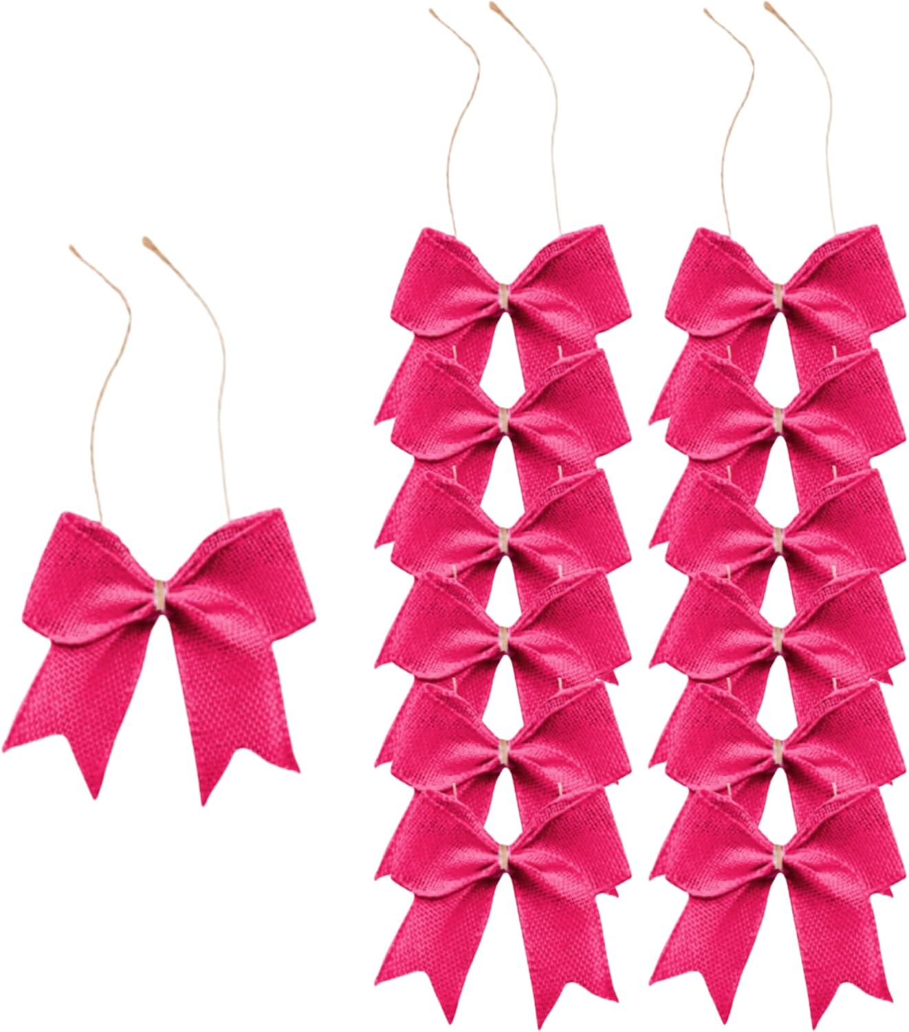 Meseey 12 Pcs 4 Inch Hot Pink Burlap Jute Ribbon Bows Pre-Tied Farmhouse Rustic Bows for Wedding, Birthday, Baby Shower, Wreath, Gift Wrapping & Home Decor