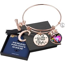Yoosteel 2026 Graduation Gifts, Engraved Inspirational Initial Charm Bracelets She Believed She Could Bracelet College Graduation Gifts 2026 for Her Women