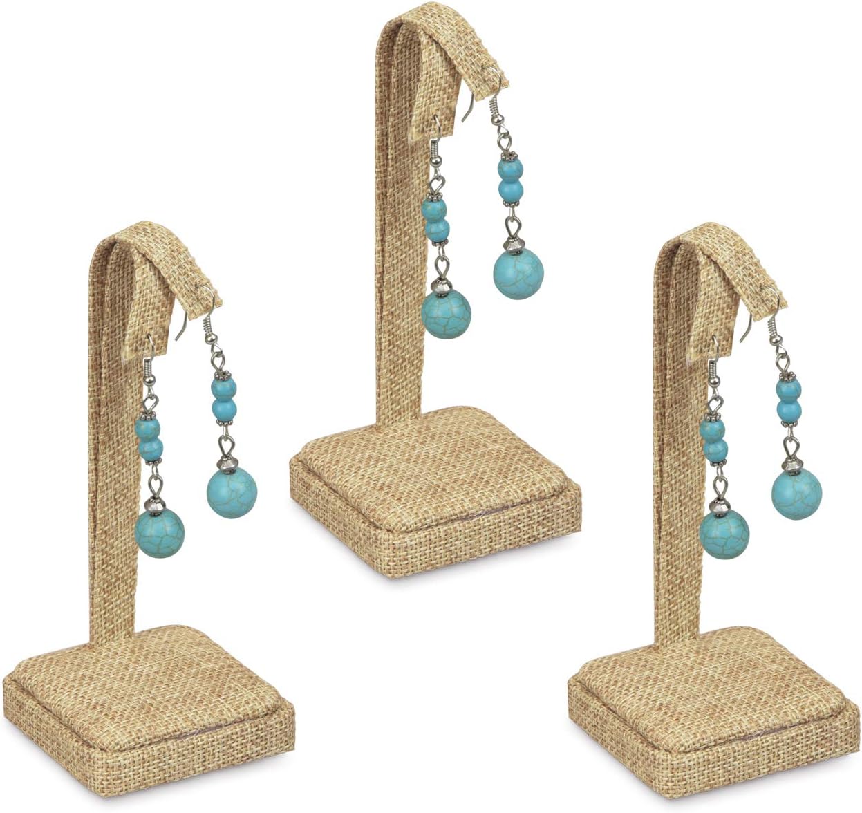 MOOCA 3 Pcs Set Linen Jewelry Stand For Earrings Earring Holder Display Stand Earring Display, 2 1/4"W x 2 1/4"D x 5"H : Clothing, Shoes & Jewelry