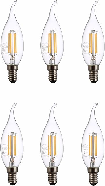 TEKLED® C35 Tail Filament Vintage LED Bulbs | Flame Tip E14 Small Edison Screw | Energy Saving 4W Light Bulb 40W Equivalent | NONDIMMABLE Clear 2700K 470LM | 6-Pack | Warm White