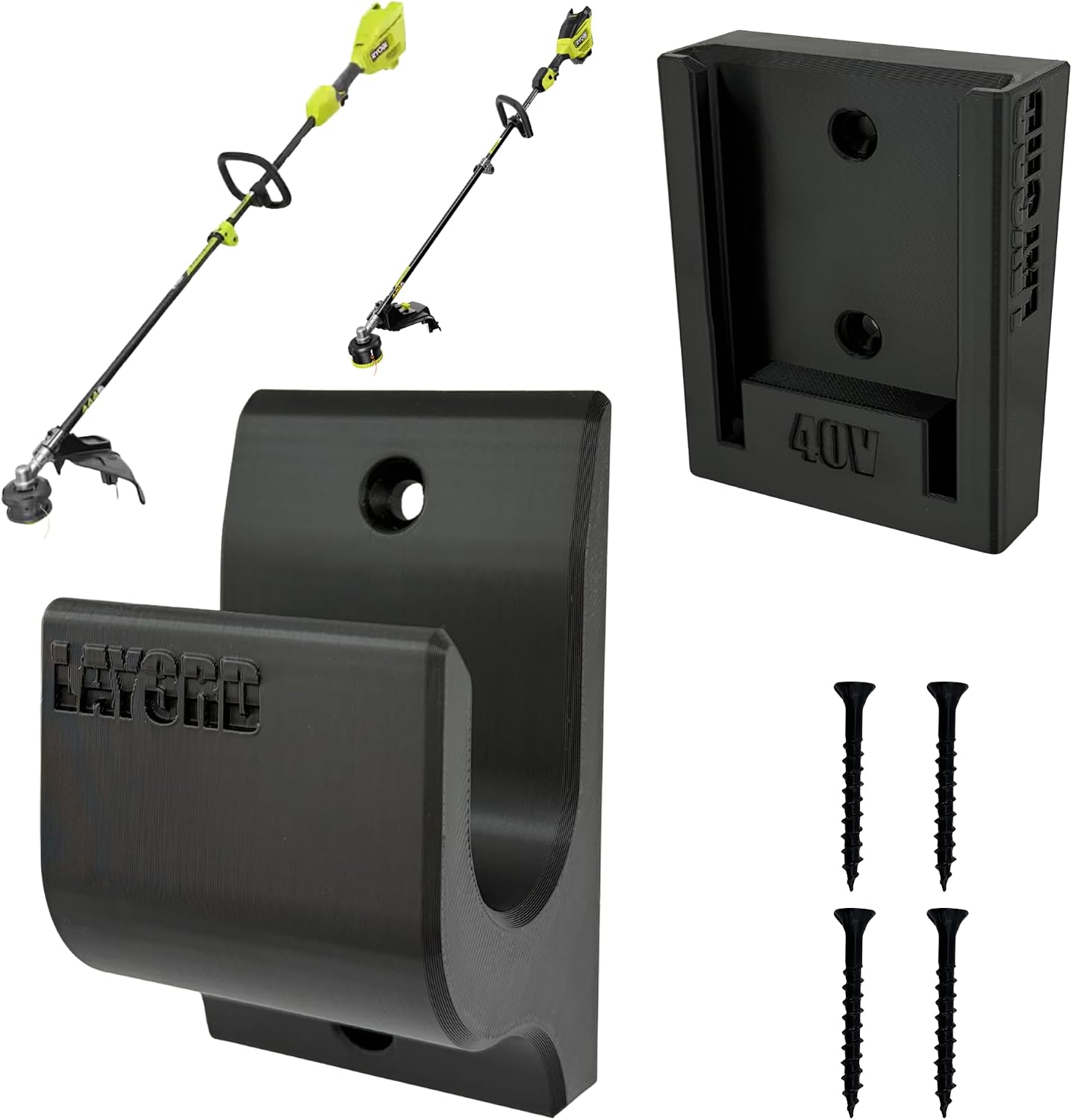 Ryobi Wall Mount for String Trimmer and 40V Battery | Compatible with All Ryobi String Trimmers | Black Wall Mounted Holder with Hardware