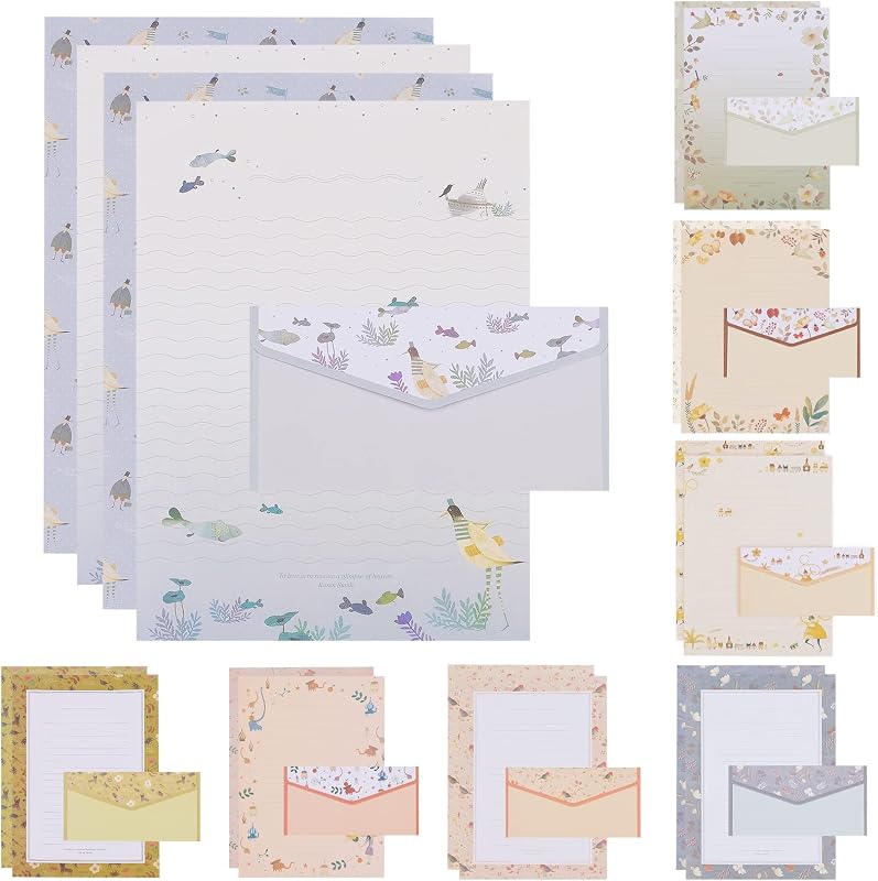 El juego de 72 piezas de papel de papelería y sobres contiene 48 piezas de papel de carta, 24 sobres, juego de papelería forrado con diseño floral de doble cara para escribir cartas, poemas, suministros escolares de oficina