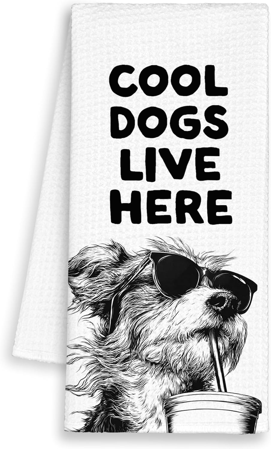 Funny Dog Yorkshire Terrier Kitchen Towels, Cool Dogs Live Here Dish Towel Gifts for Dog Lovers Christmas,Sunglasses Coffee Hand Towels Decor for