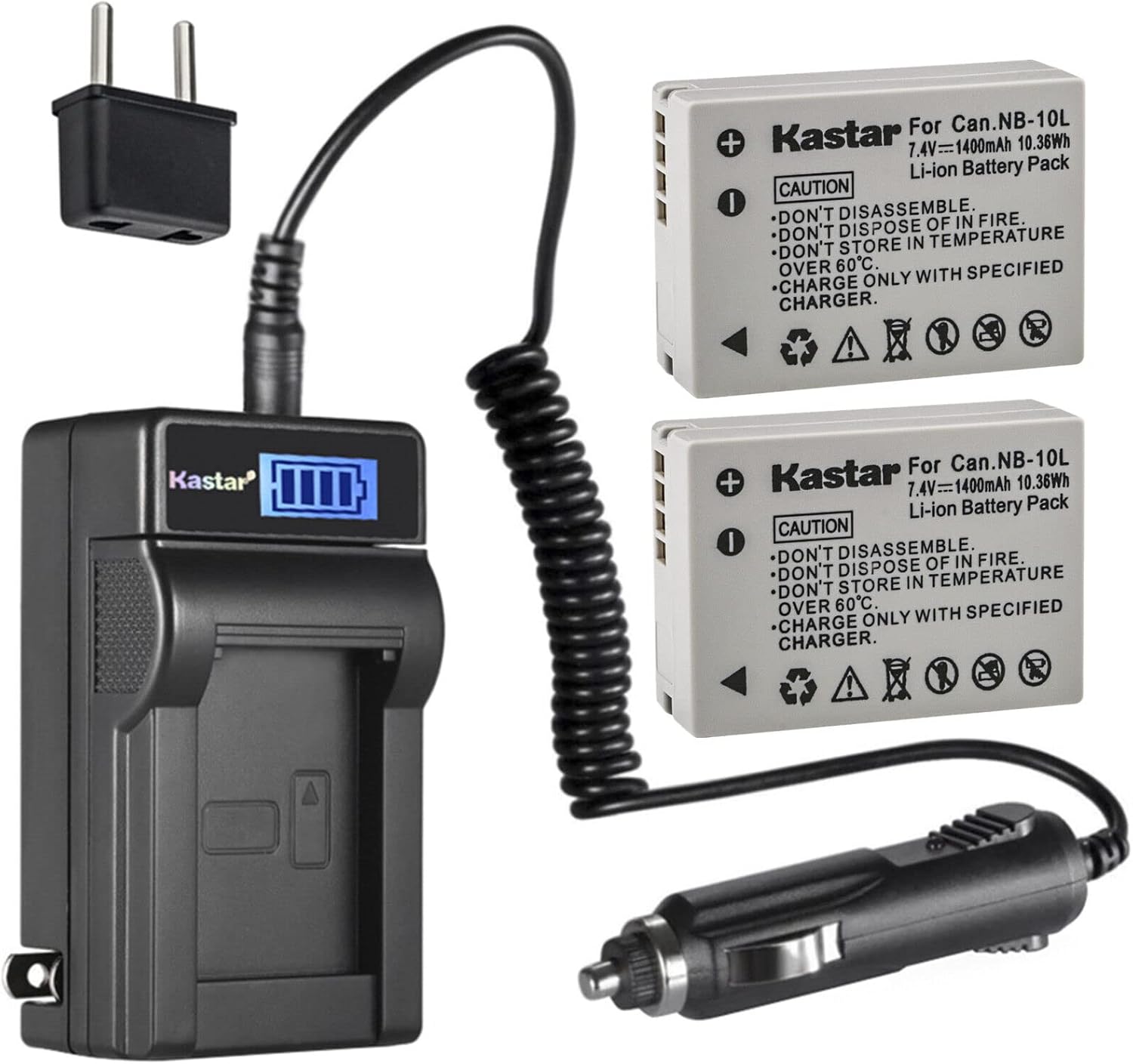 Kastar 4-Pack NB-10L Battery and LCD AC Charger Compatible with Canon NB-10L NB10L, NB-10LH NB10LH Battery, Canon CB-2LC Charger, Canon PowerShot G1 G3 G15 G16 SX40 SX50 SX60 Digital Cameras