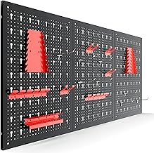 Arebos Tool Panel in Three Parts | Set of 17 Red Hooks | 117.5 x 59.4 x 2 cm | Perforated Metal Tool Board + Brackets + Mounting Material