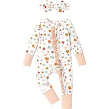 PATPAT Baby Girl Boy Clothes Newborn Infant Footie   Soft Viscose from Bamboo  2-Way Zipper, Fold-Over Mitten, Ruffle Trim