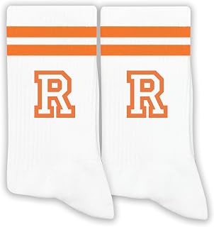 Orange Socks with Letter, Orange Stripes Initial Socks Gifts