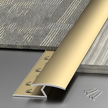 Floor Transition Strip Z Bar Carpet Edge Trim with Pre-drilled Hole & Screw, Fixed Carpet Trim Transition Strip, Metal Edge Binding Strips for Carpet/Tile/WoodGold