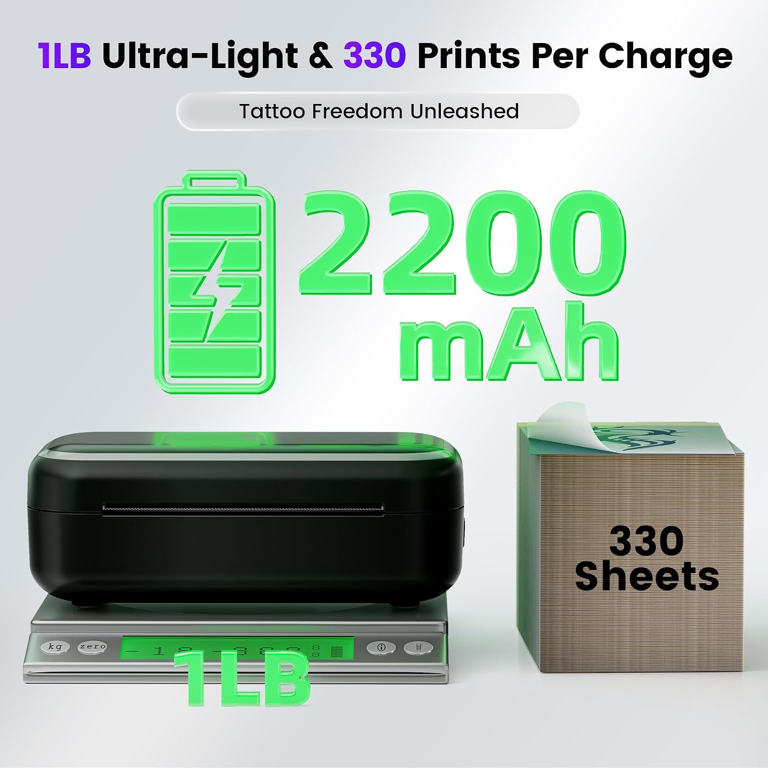 Ponek Tattoo Stencil Printer, Mini Thermal Tattoo Printer Machine with 30pcs Transfer Paper, Bluetooth Stencil Printe for Temporary Tattoos, Artists & Beginners, Compatible with Smartphone & Tablet