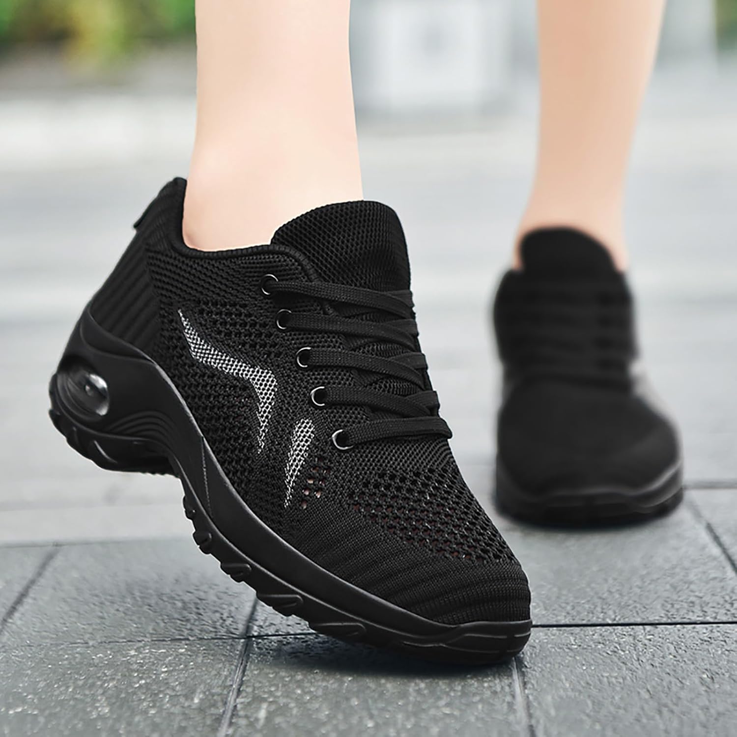 Women's Walking Shoes Arch Support Lace Up Orthopedic Sneakers Air-Cushion Breathable Knitted Mesh Tennis Shoes for Casual Comfort