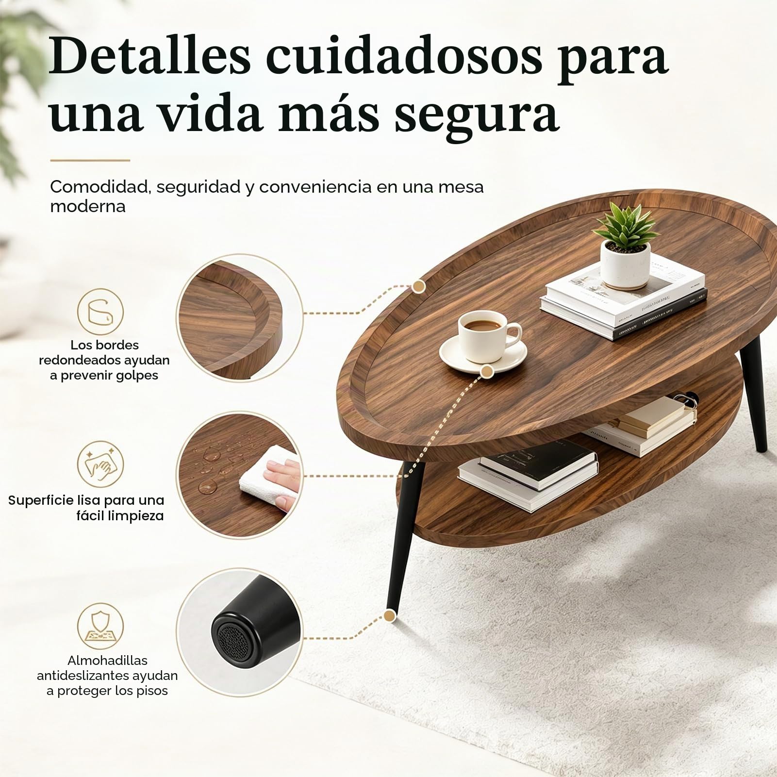 Mesa Centro Ovalada, Mesa De Centro Redonda De 2 Niveles, Mesas Auxiliares En Forma De Gota, Mesa Centro Salon Con Efecto MáRmol, Mesa De Sofá, Para SalóN, Hogar, Oficina 100*55*38cm (Noce)