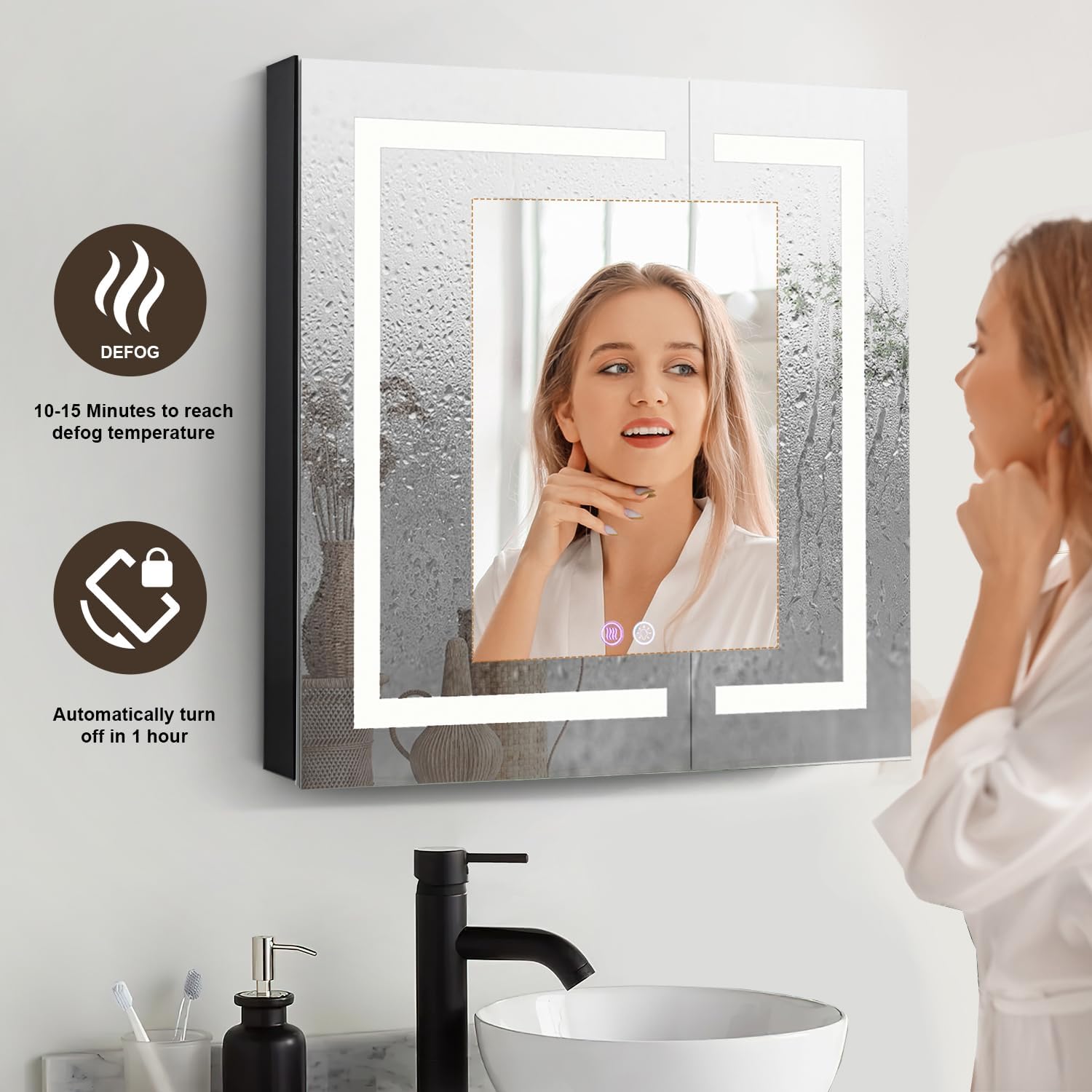 Lighted Bathroom Medicine Cabinet With Mirror 36 x 30'' Recessed or Surface Wall Mounted Medicine Cabinet With Lights, Defog, Stepless Dimming,3 Color Temper LED Vanity Mirror Storage Shelves White image 3