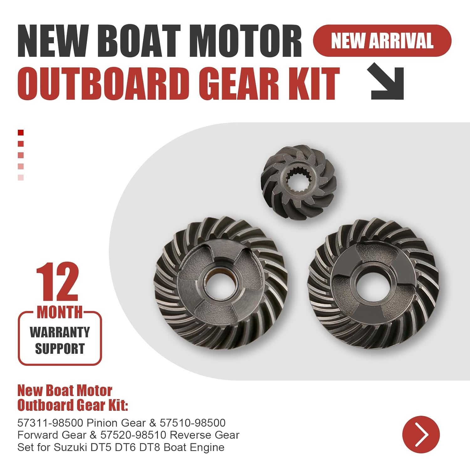 New Boat Motor Outboard Gear Kit 57311-98500 Pinion Gear and 57510-98500 Forward Gear and 57520-98510 Reverse Gear Sets for Suzuki DT5 DT6 DT8 Boat Engine