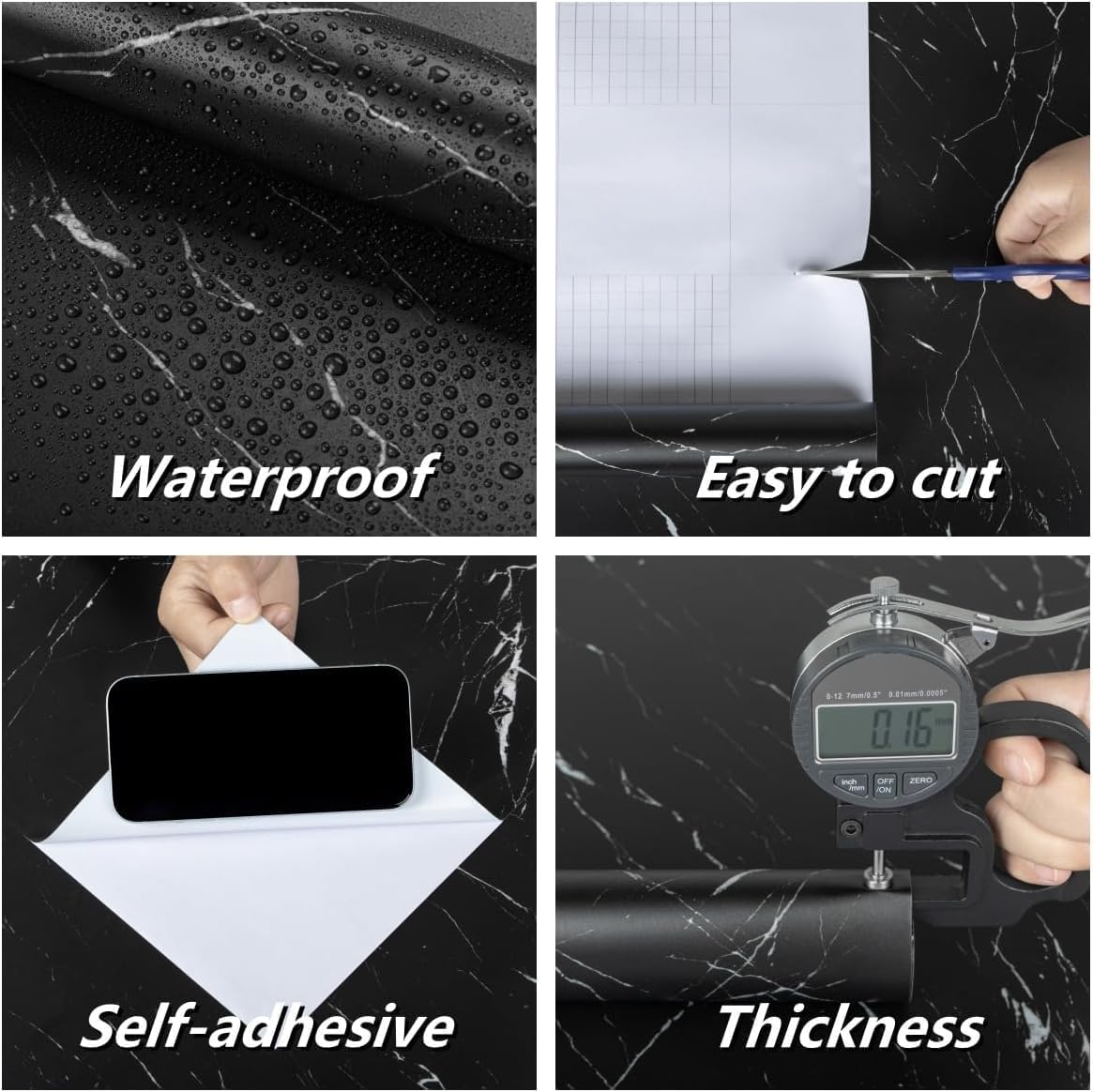 Abyssaly Black Marble Contact Paper Peel and Stick Countertops Waterproof Matte Granite Wallpapers Self Adhesive Vinyl Wrap Stone for Kitchen Bathroom Countertop Shelf Liner DIY Decor 23.6" x 196.8"