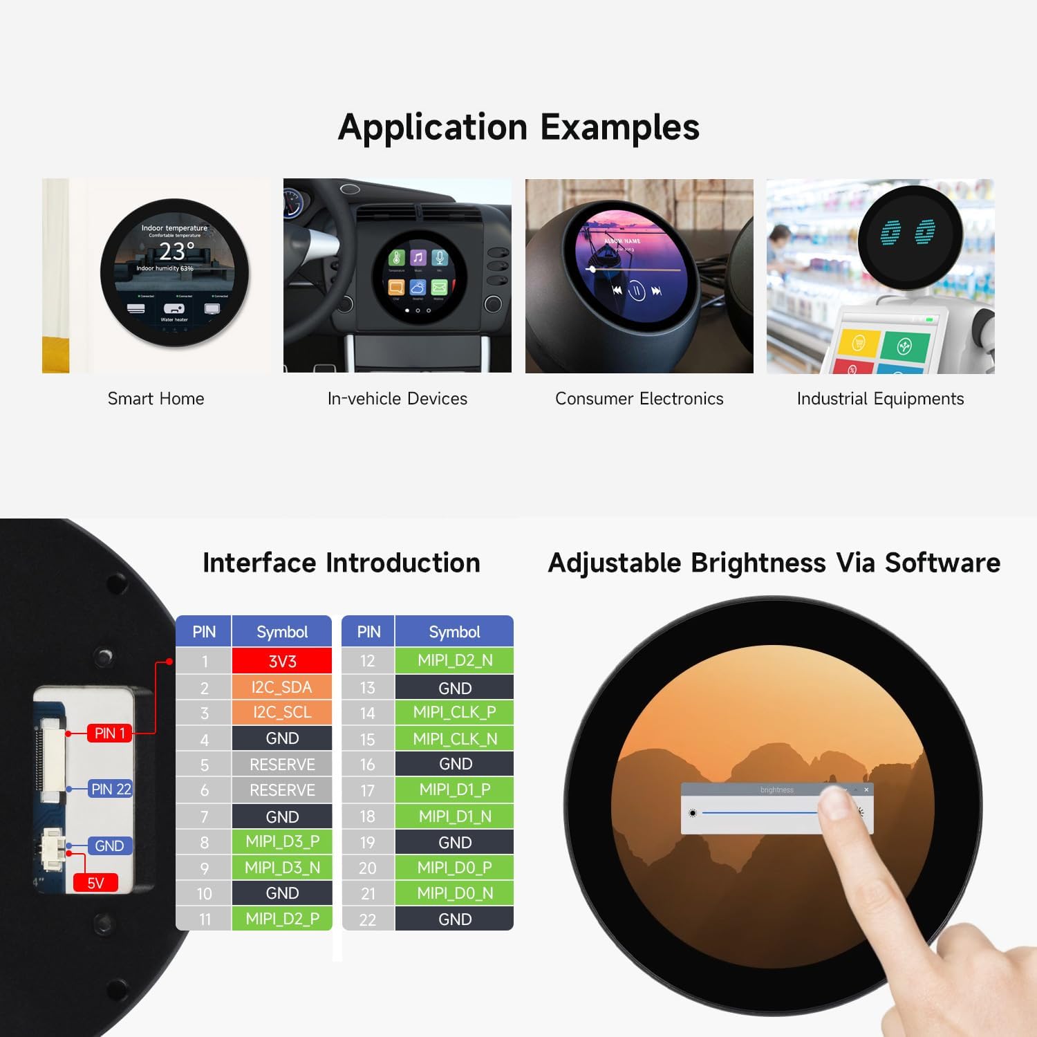 KLAYERS 3.4inch DSI Round Capacitive Touch Display,Comaptible with Raspberry Pi