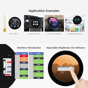 KLAYERS 4-Inch Round DSI Capacitive Touch Display, 720x720 IPS Panel, Up to 10-Point Multi-Touch,Compatible with Raspberry Pi OS