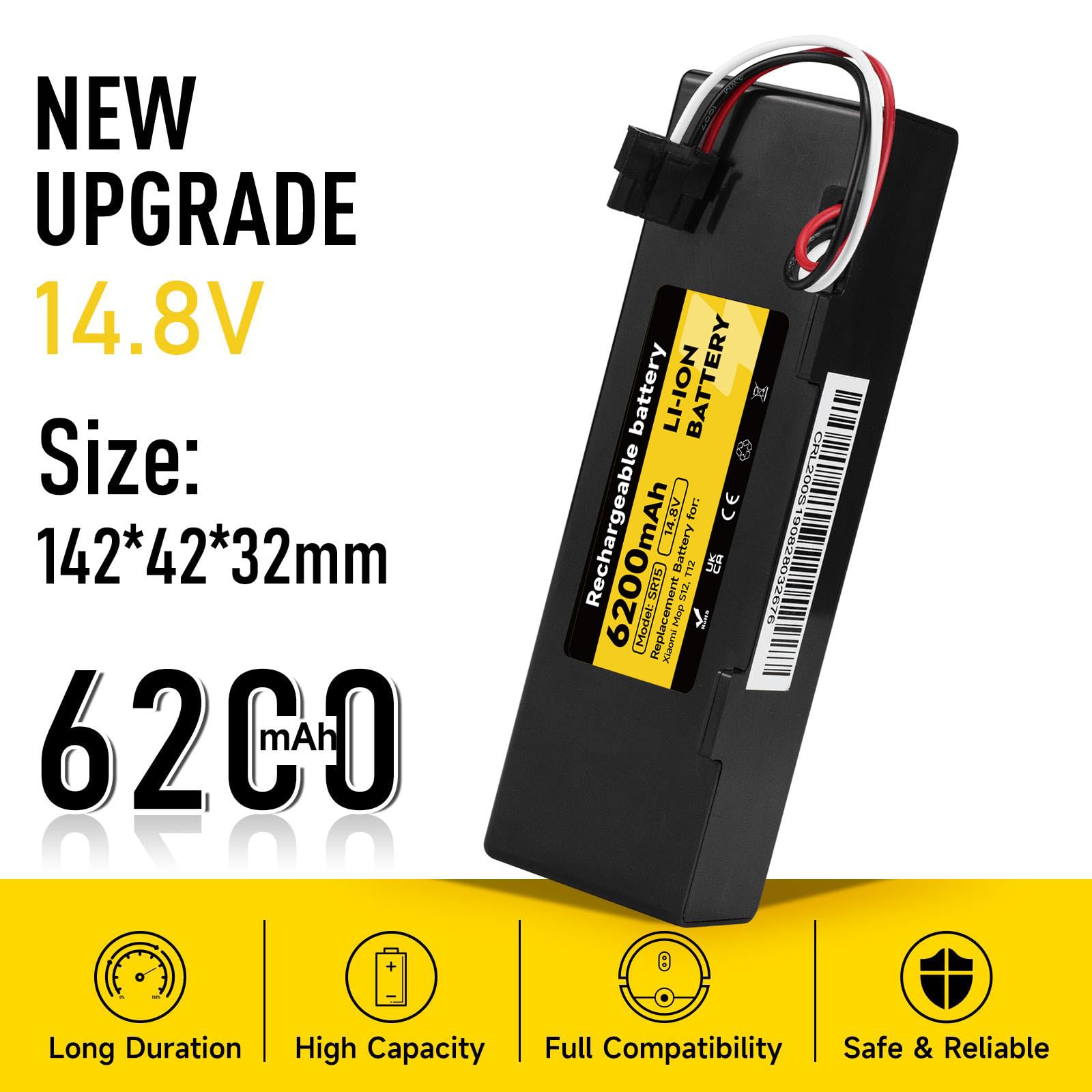 Batería Repuesto 6200mAh/14,8V para Xiaomi T12 S12, para Xiaomi Robot Vacuum T12 S12 batería de aspiradora