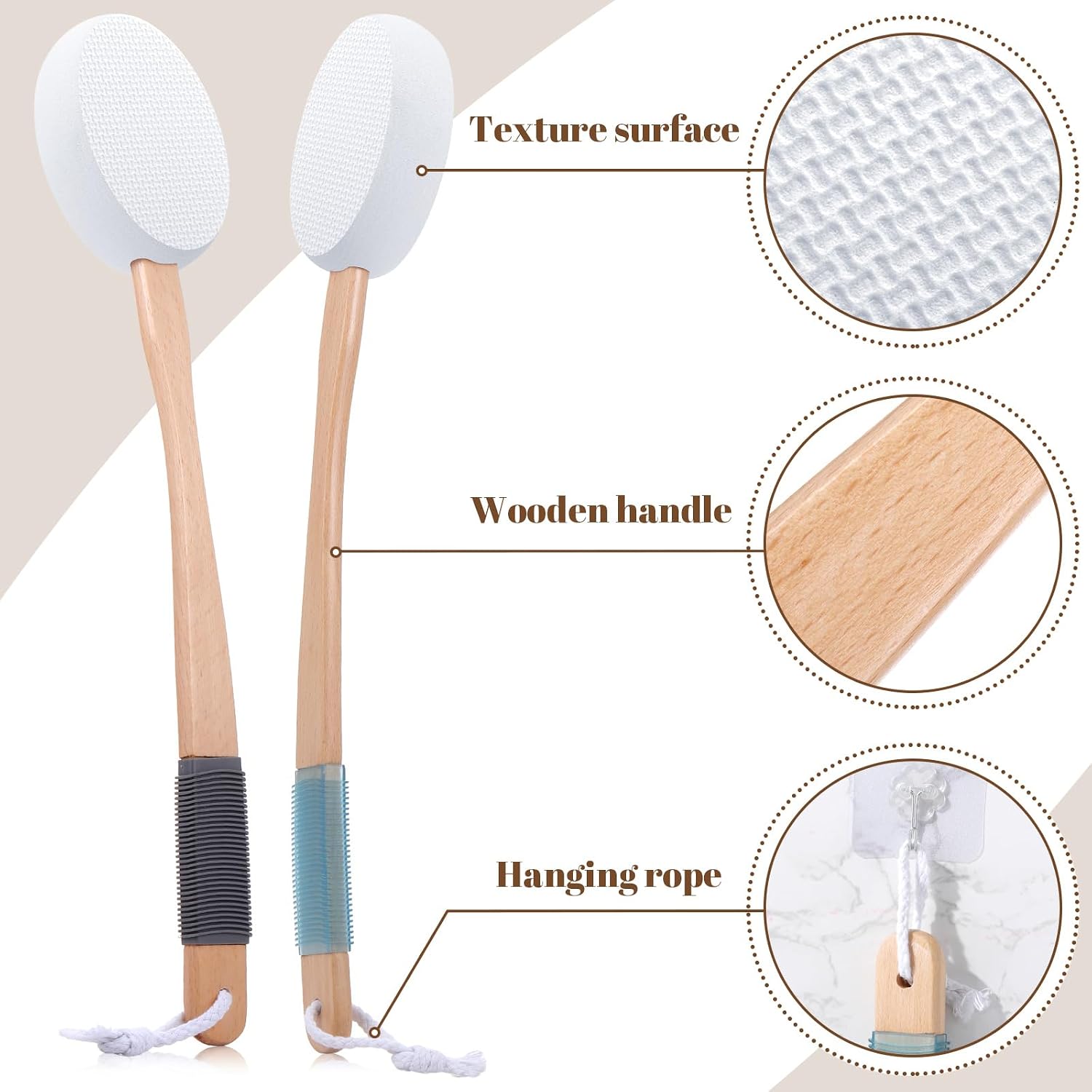 Sunnyray 12 Pcs 17 Inches Lotion Applicator for Back, 8 Replaceable Pads with 4 Long Handled, Long Handle for Easy Reach and Self Application of Body Wash, Shower Brush Back Sunscreen Applicator
