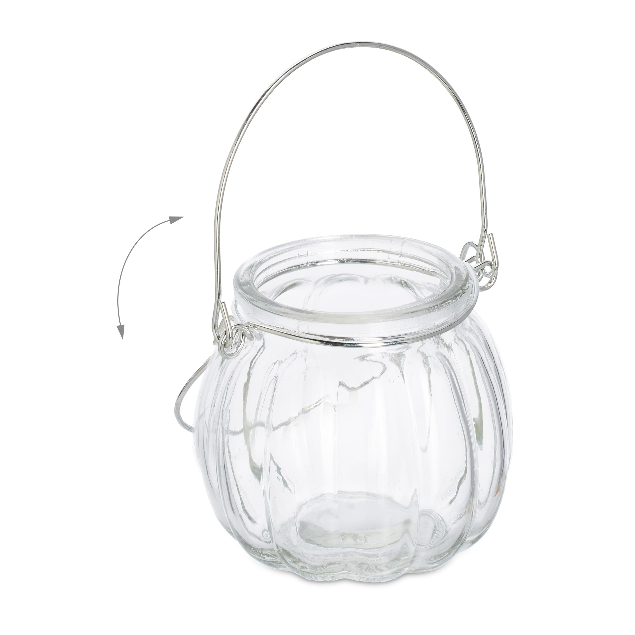 Relaxdays Vasetti Portacandele, Set 12, Vasi in Vetro, Bicchieri Lanterne, Manico, HxD 7,5 x 8 cm, Trasparente Argentato