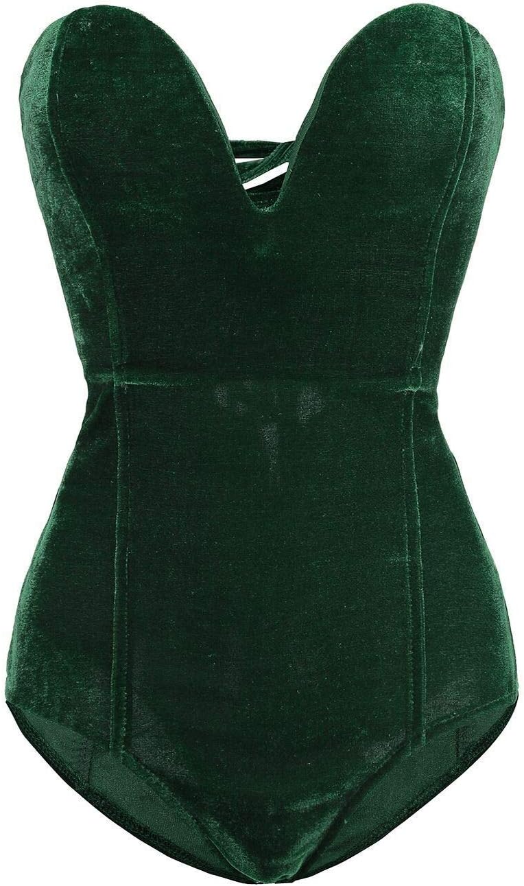 saqulopr Halloween Bodysuit Tube Top Velvet Leotard Corset Back