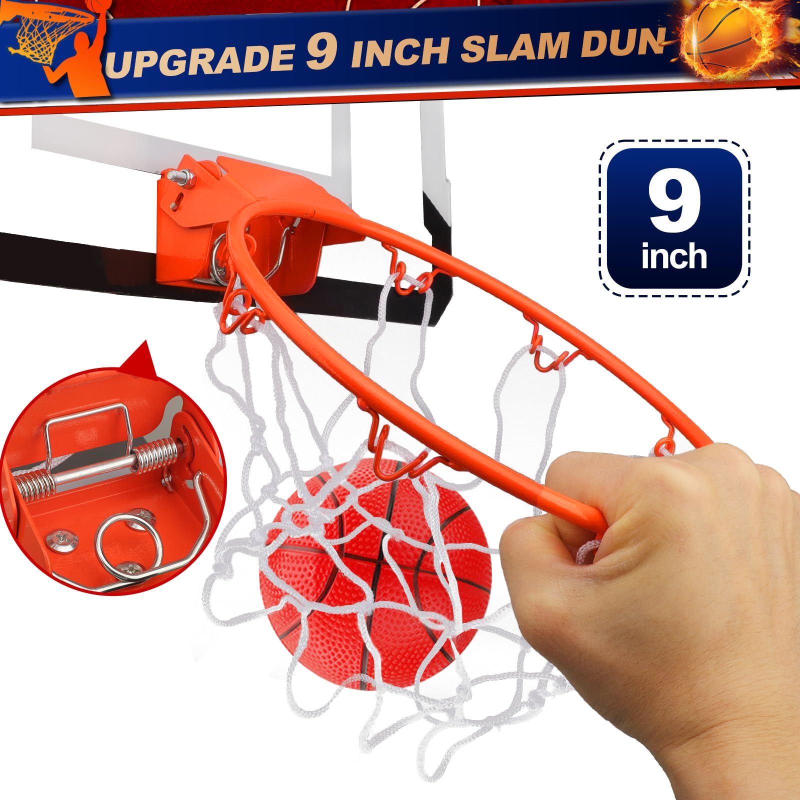 Juego de Soporte de Pared para Colgar sobre la Puerta de Baloncesto con Borde de Metal con Bolas de Baloncesto de Goma de 16 cm, Divertido Juego Deportivo para niños y Adultos