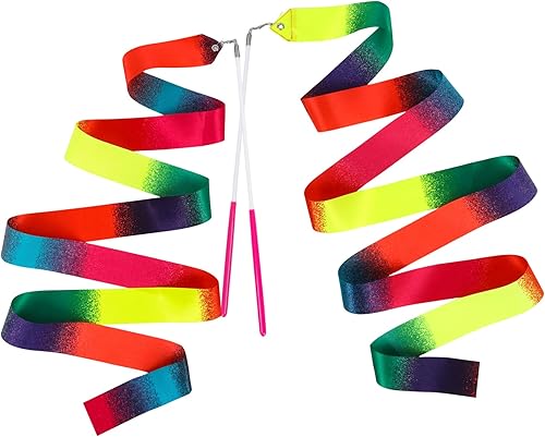 YGEOMER 12pcs Rainbow Gymnastics Ribbons, Dance Wands and Twirling Sticks for Kids, Artistic Dancing, Talent Shows, Birthday Party Props and