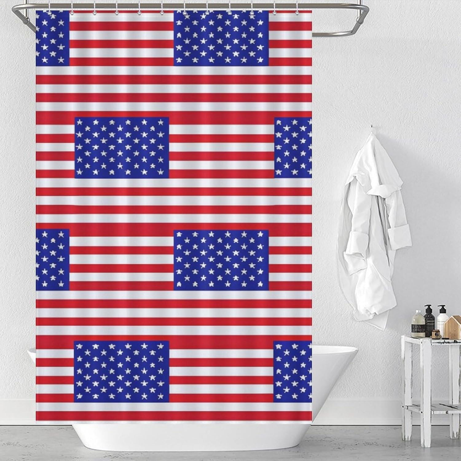 U.S. Flag Funny Shower Curtains Washable Bath Curtain Liner with Hooks for Bathroom Bath Tubs