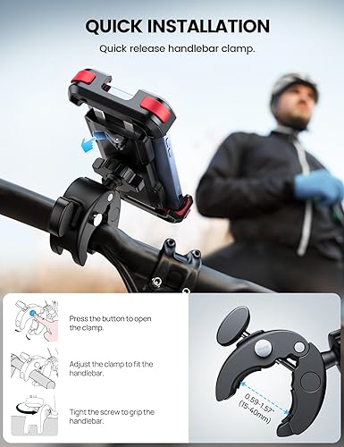 Miniatura 4 de Lamicall Soporte de teléfono para motocicleta, soporte para teléfono de bicicleta, clip de manubrio de instalación rápida para bicicleta scooter,