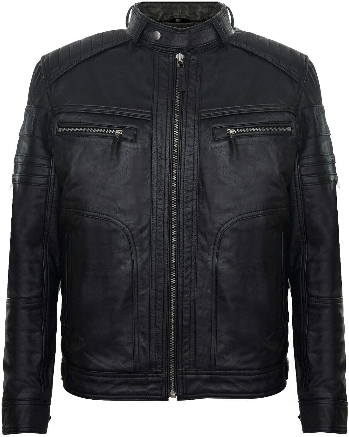 Men's Black 100% Vintage Leather Distressed Retro Moto Racing Biker Fashion Jacket