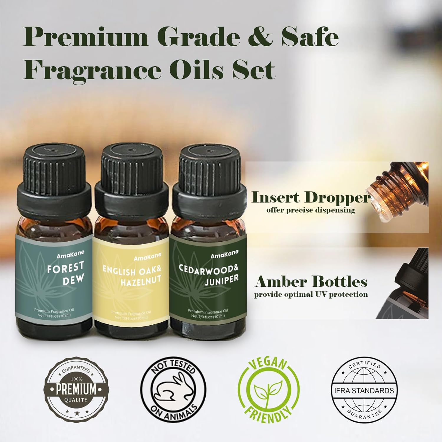 AmaKane Woodland Fragrance Oil, Forest Diffuser Oil Scents, Candle Scents for Candle Making, Soap Making Scents, Frosted Fir, Cedarwood&Juniper, Oakmoss Amber and More Essential Oils 6x10ml - Image 6