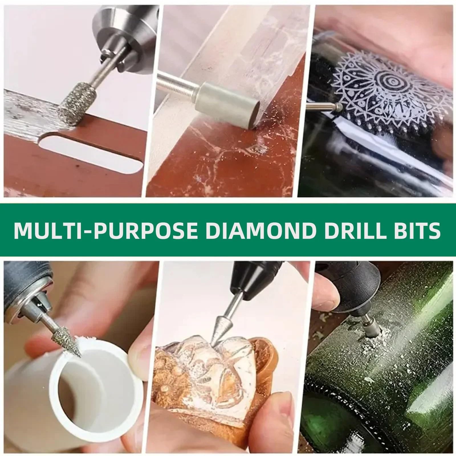 50pcs 1/8" (3mm) Diamond Burr Set, Coated Rotary Tool Bits for Engraving, Grinding, Polishing Stone, Jewelry, Glass & Ceramics