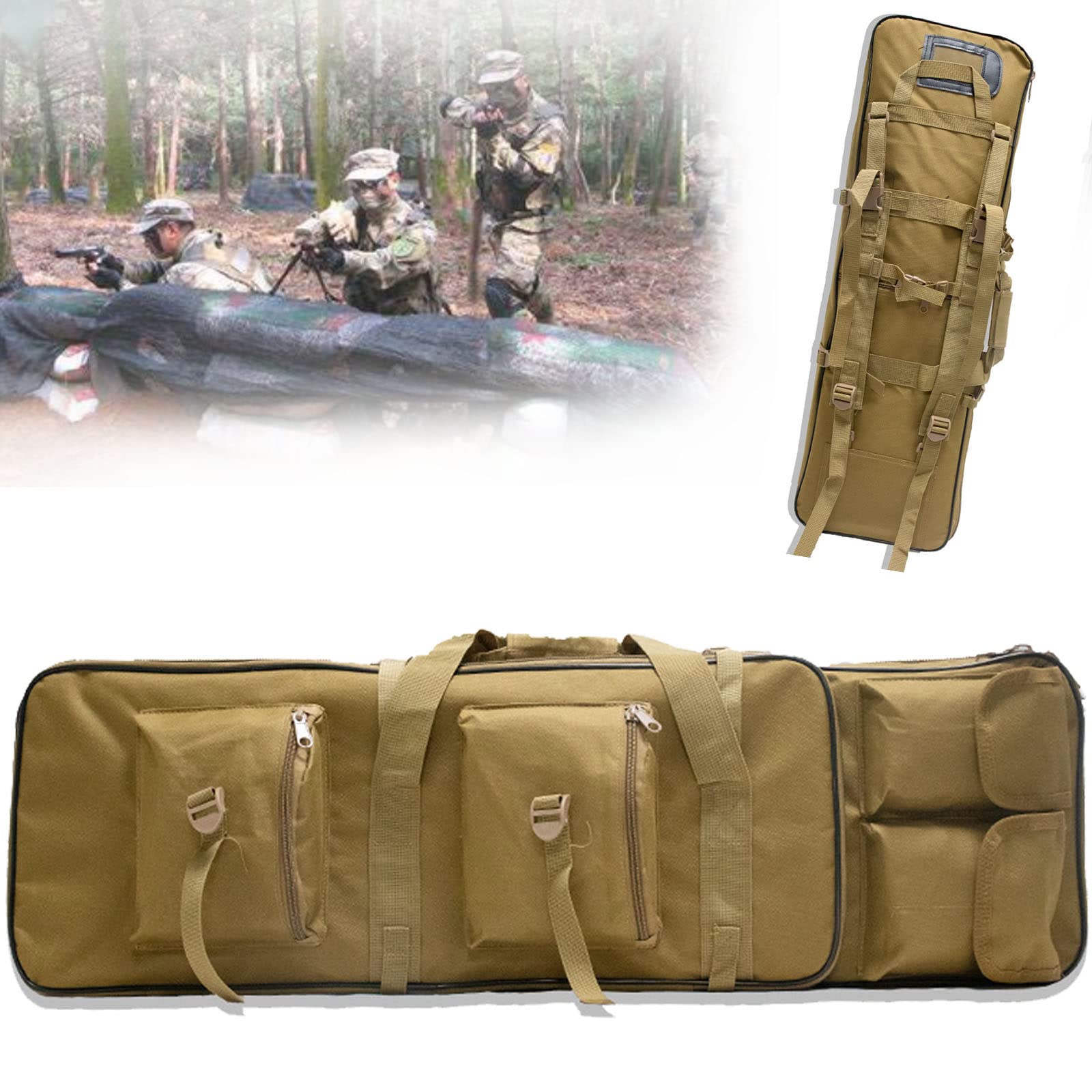 Taktyczny podwójny karabin futerał,futerał na broń,wyściełany karabin plecak do przechowywania zintegrowany pistolet i magazyn(3 rozmiary 4 kolor),600D Oxford materiał,Yellow-120CM