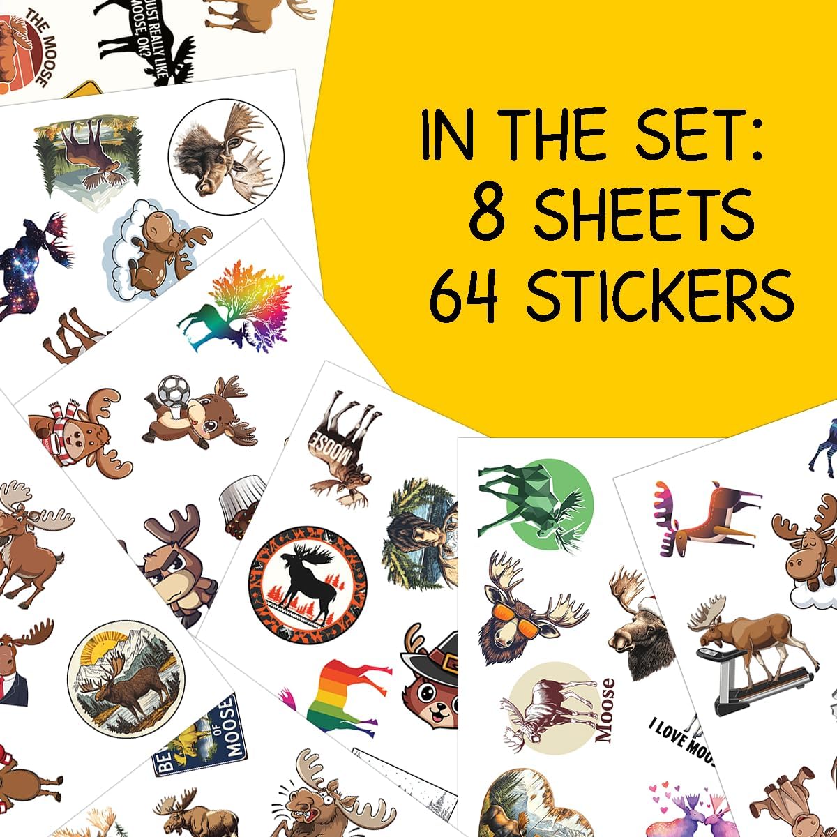 64pcs The Moose Stickers - Moose Sticker Waterproof Decals for Water Bottles Laptop Luggage Computer Scrapbooking Teens Adults Girls Kids Funny Party Birthday Decorations - Image 2