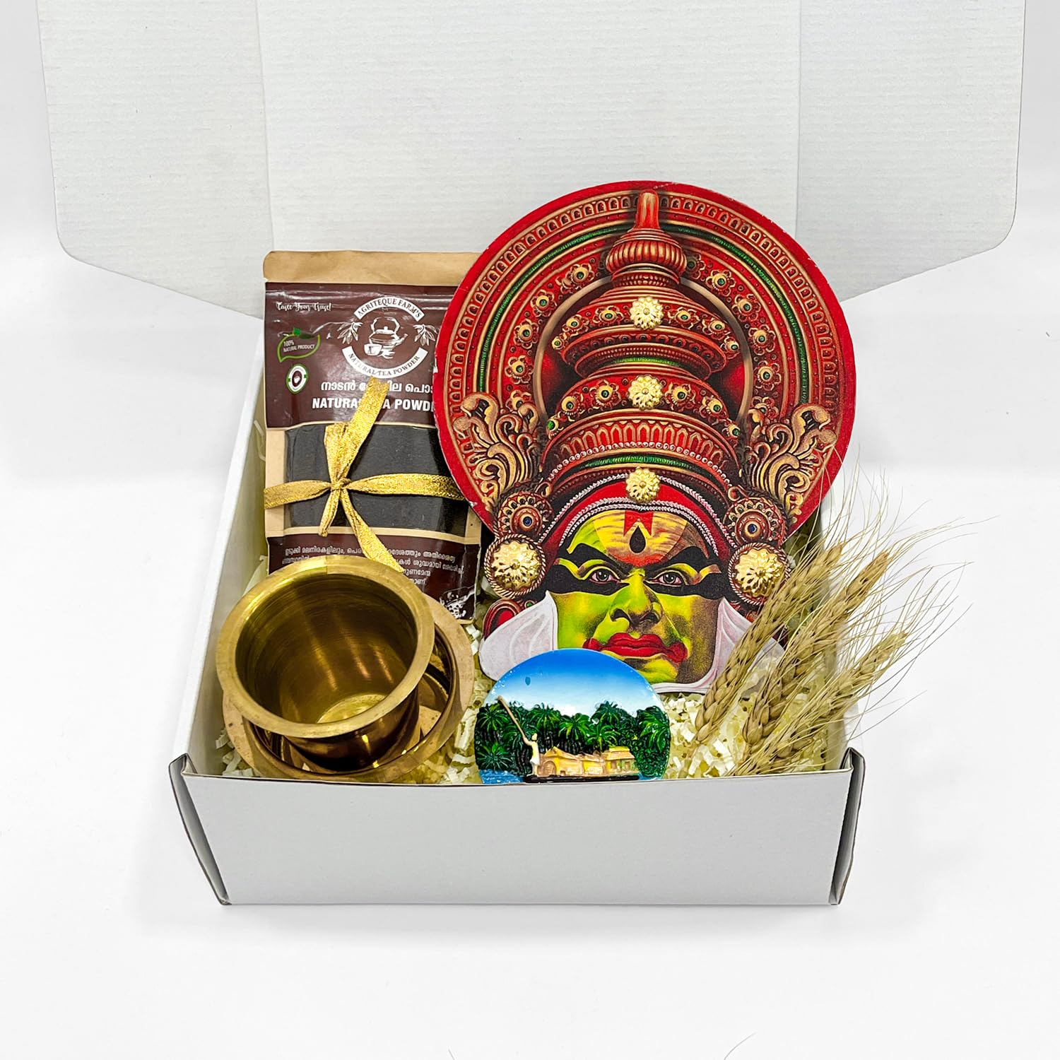 Angroos Premium Kathakali Gift Set with Kerala Coffee, Brass Debra Set & Houseboat Magnet | Kerala Cultural Gift Box, Indian Traditional Return Gift, Handcrafted Heritage Souvenir