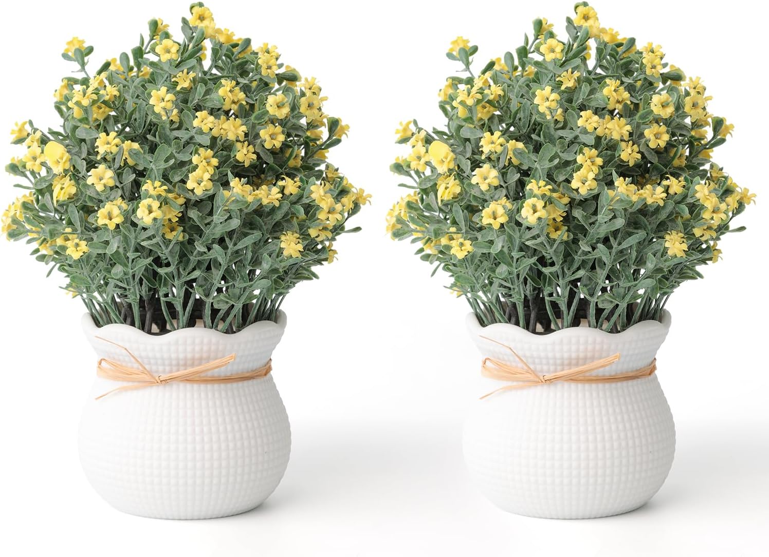 2 Pack Small Desk Plants, Artificial Bathroom Plants Decor with Flower in Vintage Plastic Pots, Faux Plants Indoor for Shelf Decor in Home Office, and Spring Decor (Yellow)