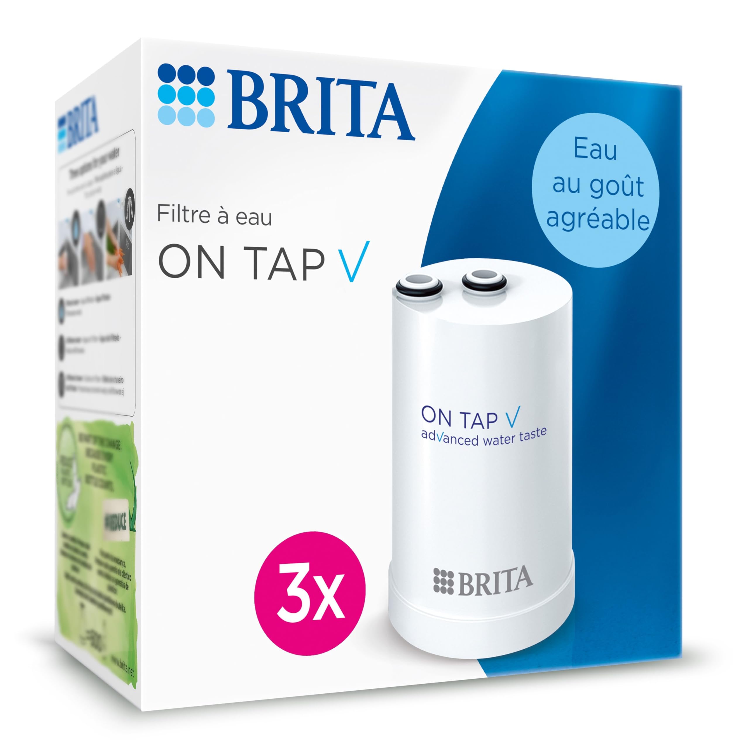 BRITA Confezione di 3 filtri per acqua on Tap V (= 4 mesi di filtrazione) - per un'acqua filtrata dal gusto piacevole all'istante, direttamente dal rubinetto della cucina.