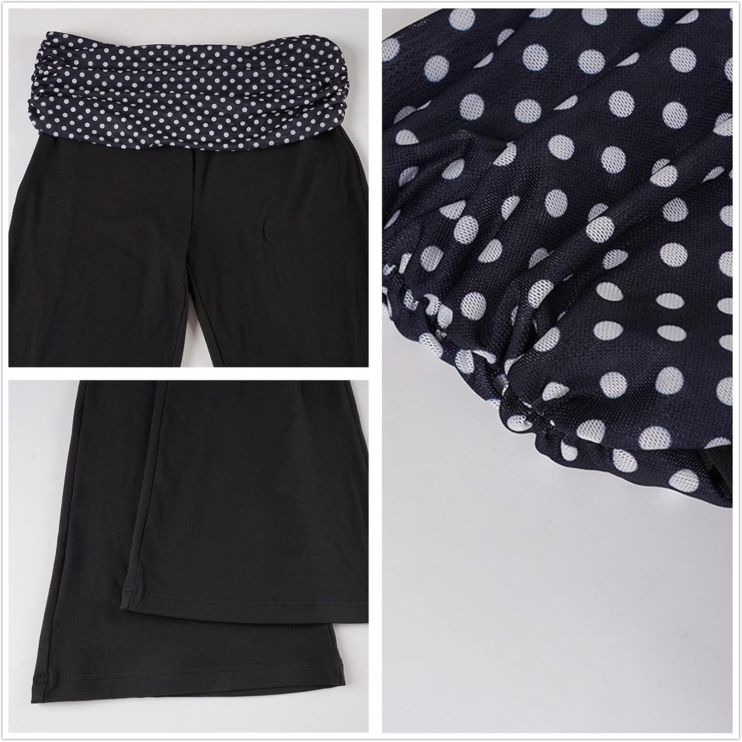 HeiBai Xiong Women Y2K Bell Bottom Straight Leg Pants - Fancy Polka Dot Low Waisted Flare Tight Gothic Going Out Travel