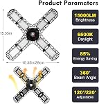 LED Garage Light,Super Bright Screw in E26/E27 Ceiling Shop Work Lamp, 150W 15000 Lumen Deformable Basement Bulb Fixture with 8 Adjustable Panels, Commercial Bay Lighting for Workshop (One Pack)