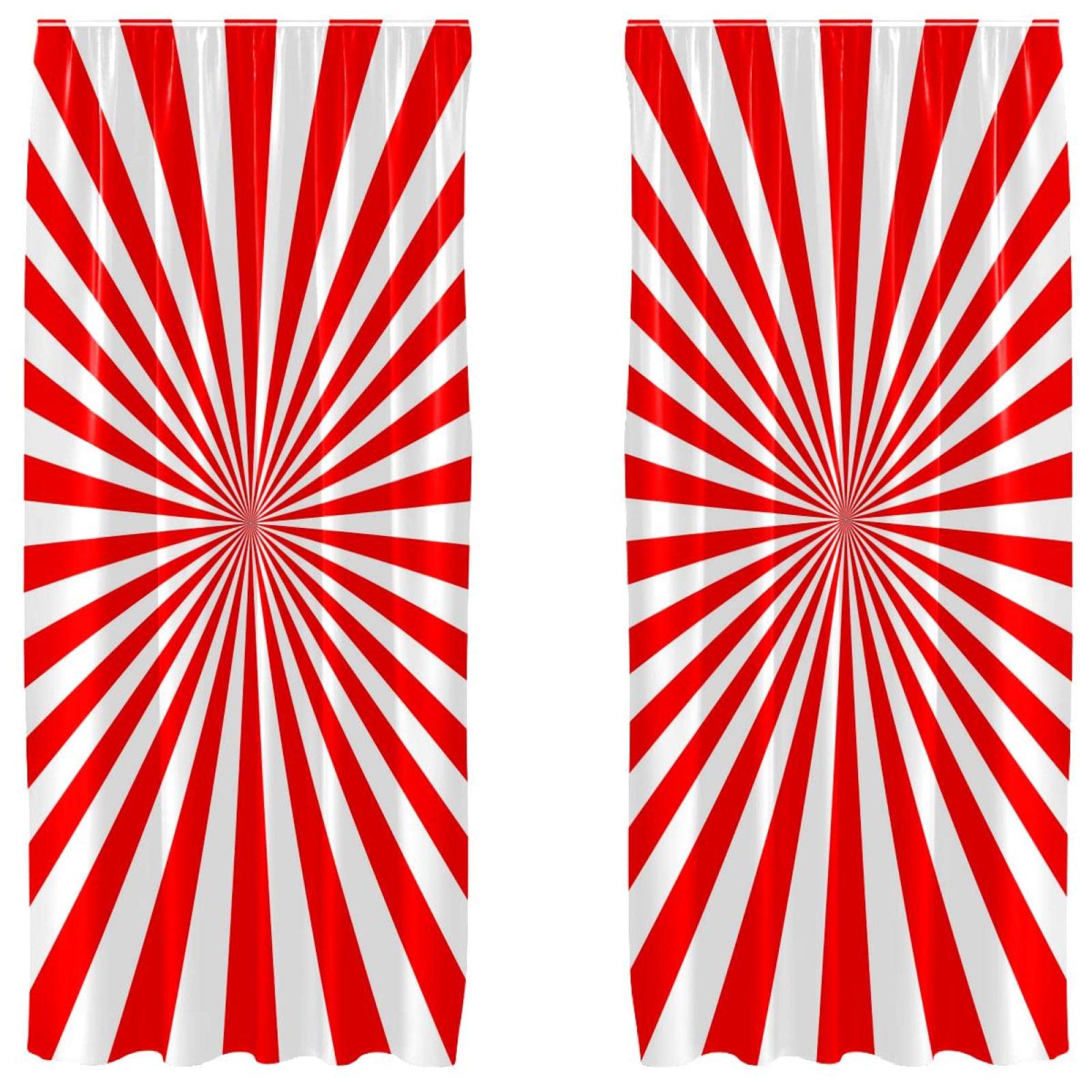 Cortinas de panel modernas de rayas rojas y blancas juego de dos piezas decorativas