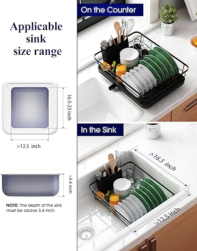 Miniatura 53 de Kitsure Escurridor de platos para encimera de cocina, artículos esenciales de organización y almacenamiento de fregadero de acero inoxidable con Gris