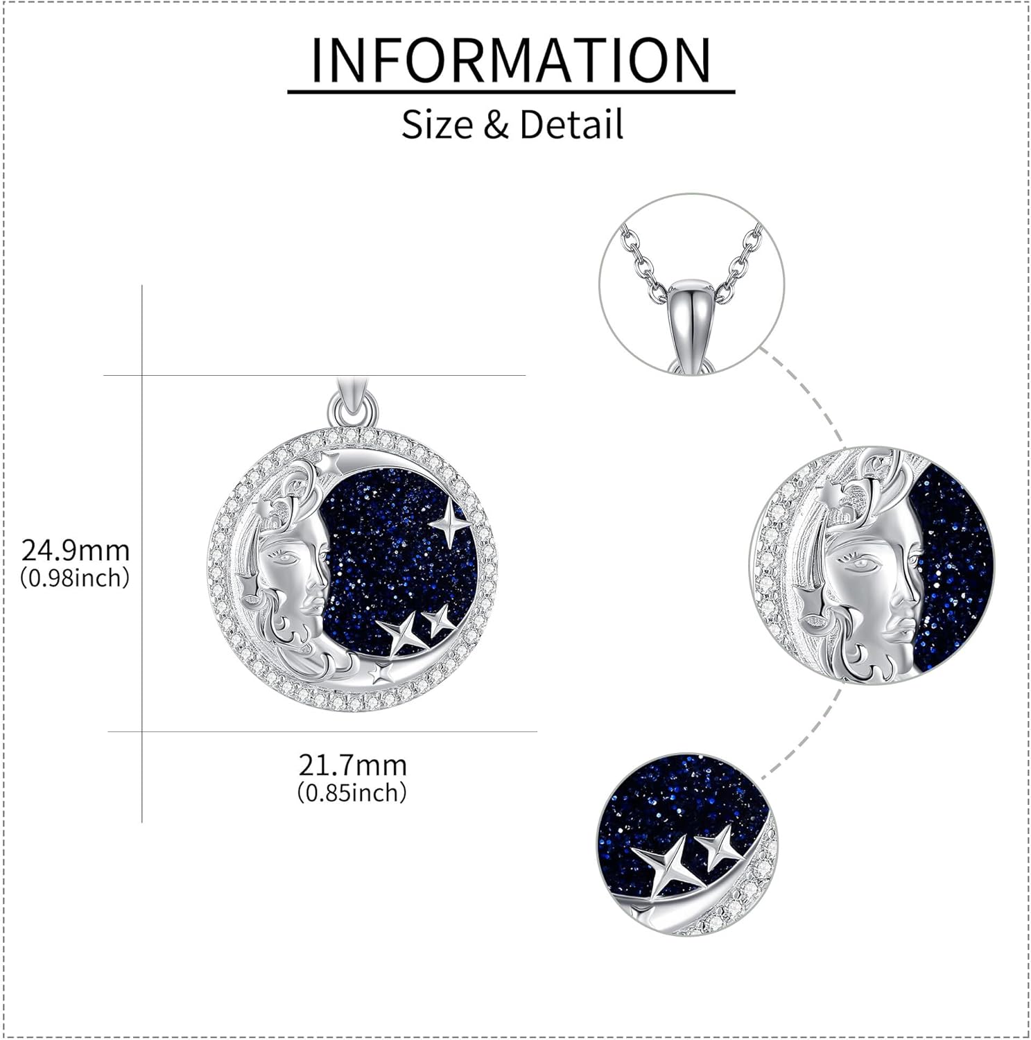 URONE Moon Necklace 925 Sterling Silver Blue Sandstones Pendant Necklace Moon Jewelry Gifts for Women - Image 5