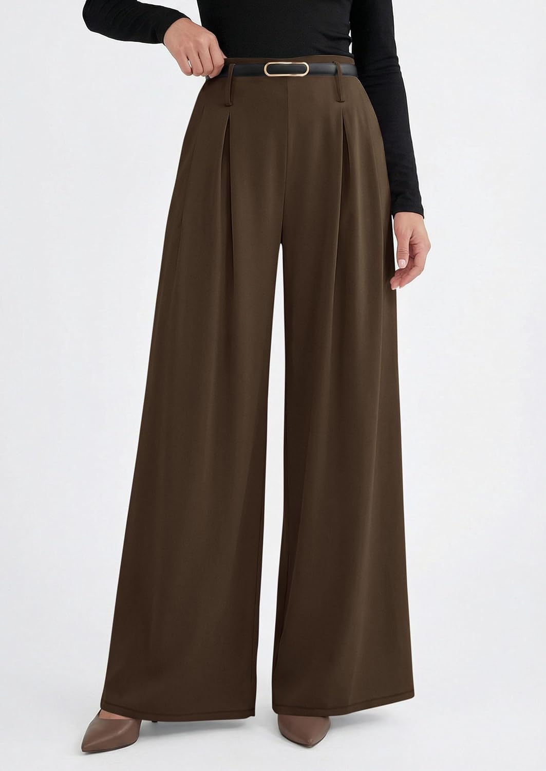 PRETTYGARDEN Womens Spring Wide Leg Trousers 2026 High Elastic Waist Loose Pleated Long Flowy Palazzo Work Pants with Pockets - Image 4