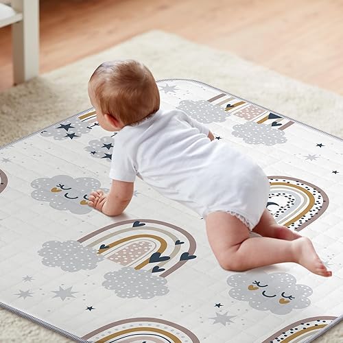 Miniatura 6 de Tapete de juego portátil bohemio para bebé, 43 x 43 pulgadas, lavable, plegable, tapete de juego antideslizante para bebés, tapete de juego para