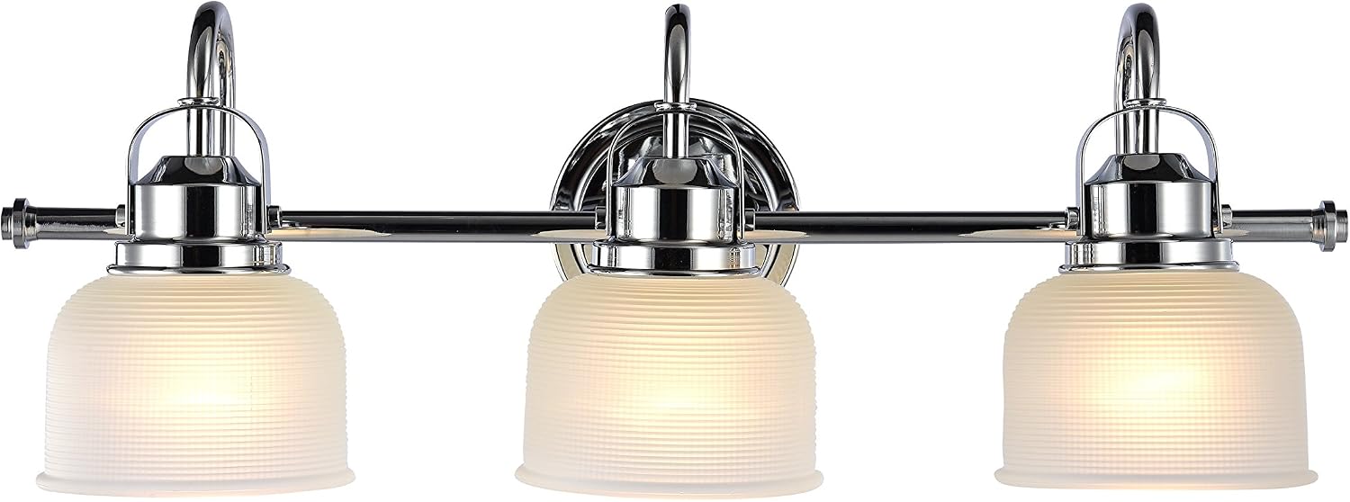 Chloe Lighting CH51049CM25-BL3 Industrial-Style 3 Chrome Finish Bath Vanity Wall Fixture White Frosted Prismatic Glass, 9 x 25.3 x 8.7", Silver