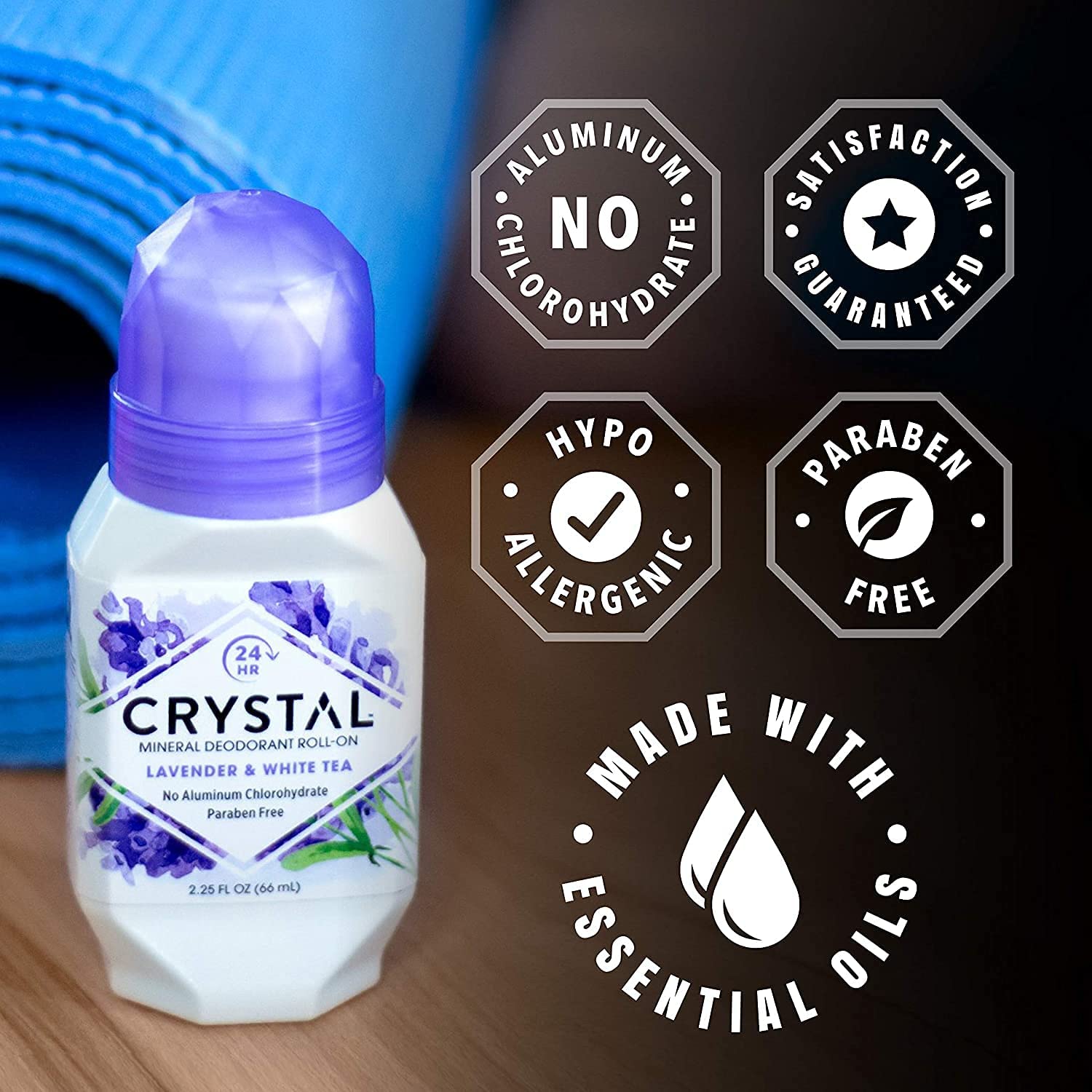 CRYSTAL Deodorant Mineral Deodorant Roll-On, Lavender & White Tea 2.25 oz (Pack of 5) SG_B002F8I8VS_US