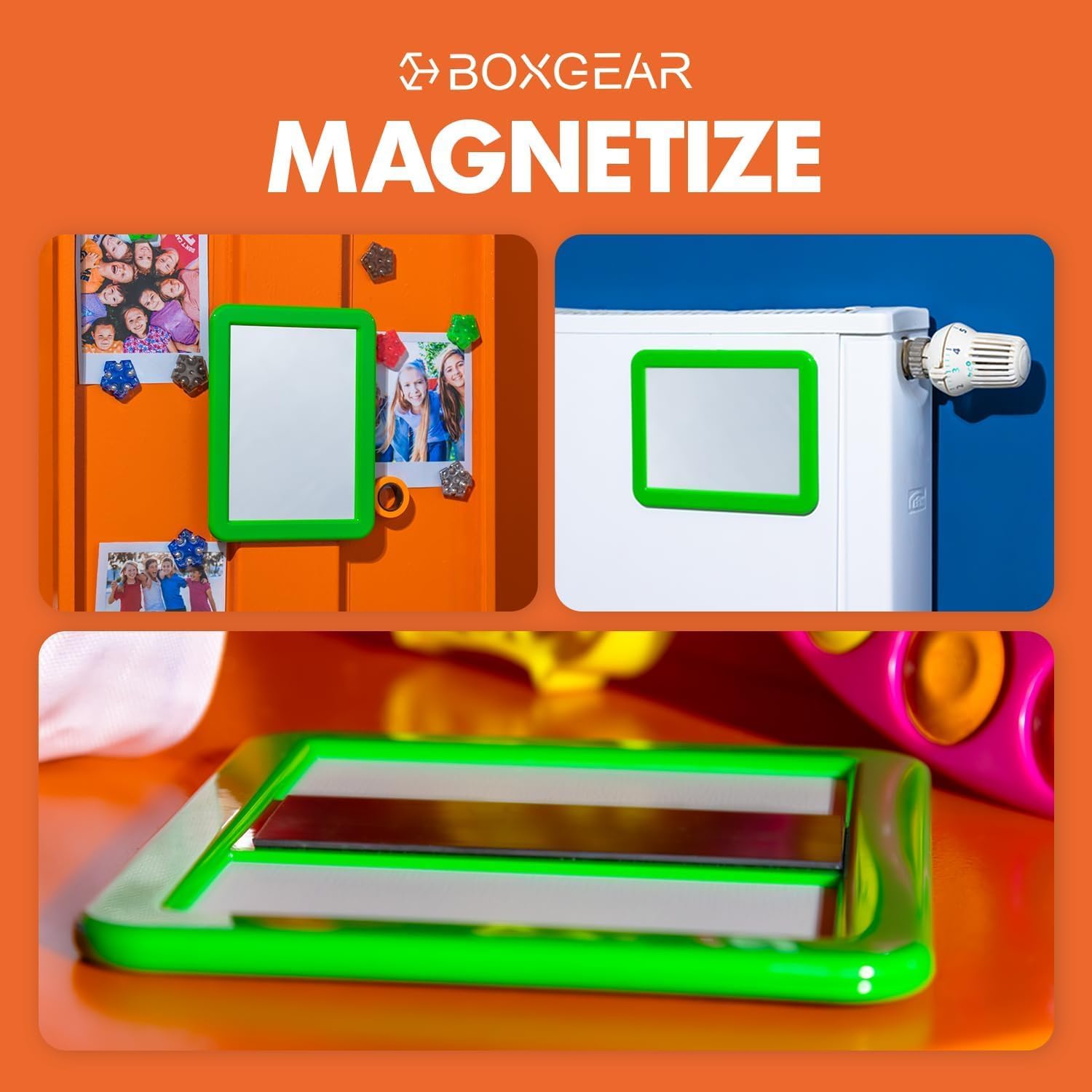 Boxgear Magnetic Locker Mirror, 5" x 7"- for School Locker, Bathroom, Household Refrigerator, Locker Accessory, Makeup Mirrors, Workshop Toolbox or Office Cabinet (Green)