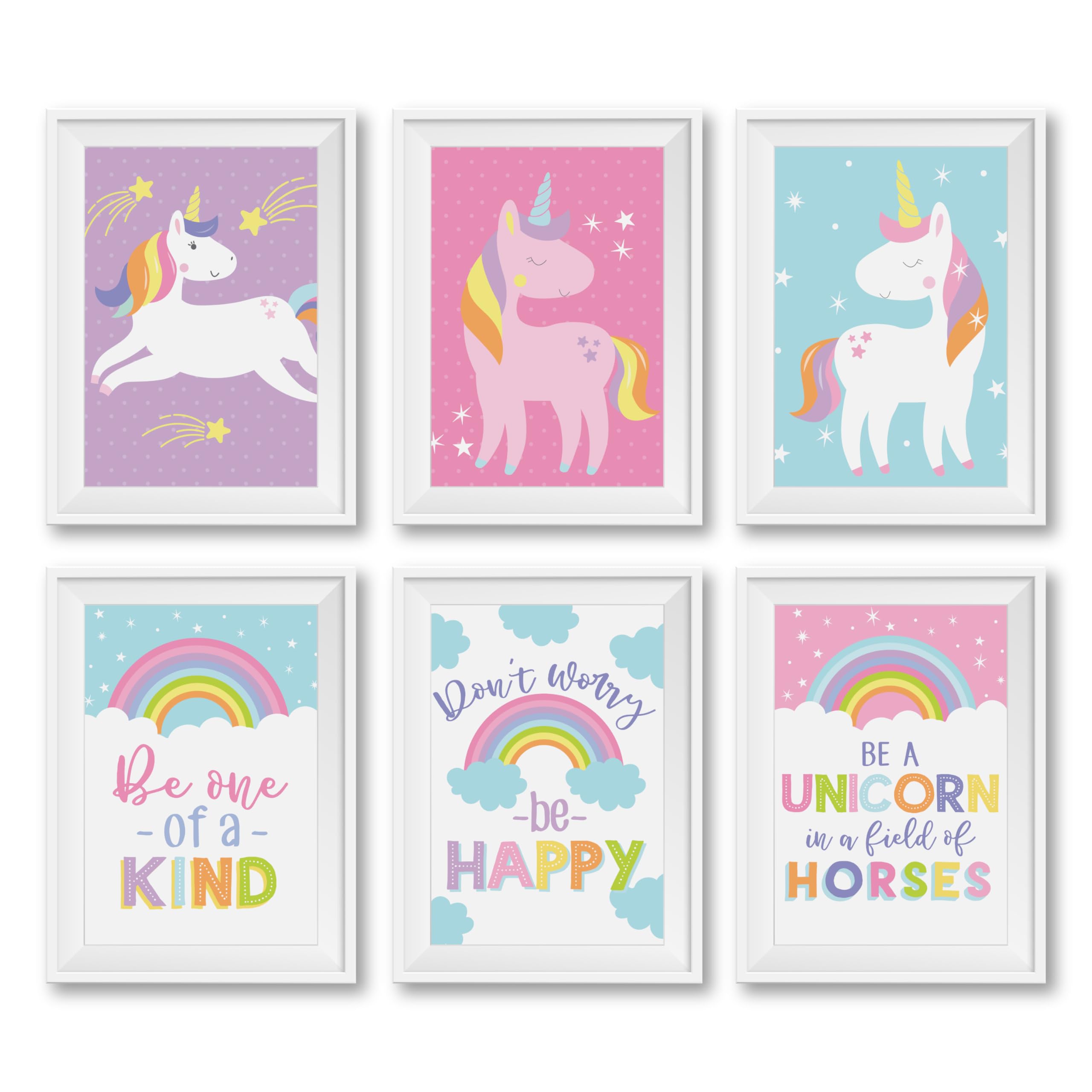 Hadley Designs 6 Reversible 8x10 Unicorn Wall Art Prints, Unicorn Room Decor For Girls Bedroom Wall Art Prints, Unicorn Party Decorations, Unicorn Bedroom Decor For Girls Room Wall Decor Bedroom